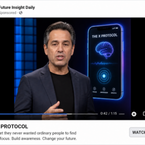 Example social ad for The X Protocol using a fictional technology presenter