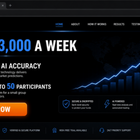 Original illustration of an XMoney investment page promising $3000 a week and 99.5 percent AI accuracy