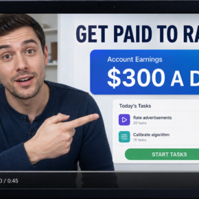 Fake video platform earnings advertisement promising $300 a day for rating ads