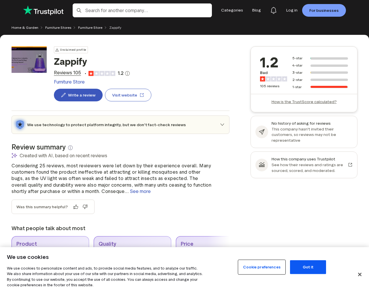 Zappify Zapper EXPOSED - Scam or Legit? Read This 3 Trustpilot page for Zappify showing a score of 1.2 out of 5 from 105 reviews