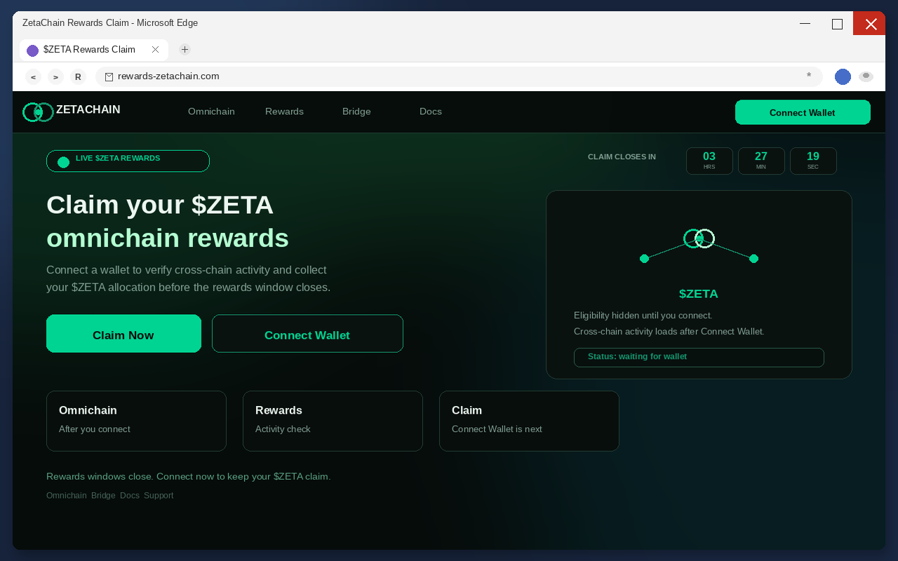 Fake ZetaChain airdrop claim page with Connect Wallet
