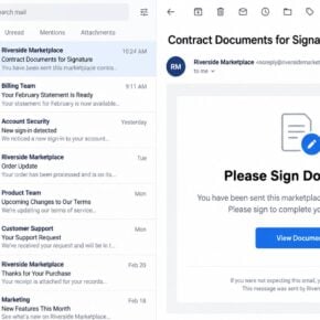 Marketplace contract signature phishing email with a View Document button
