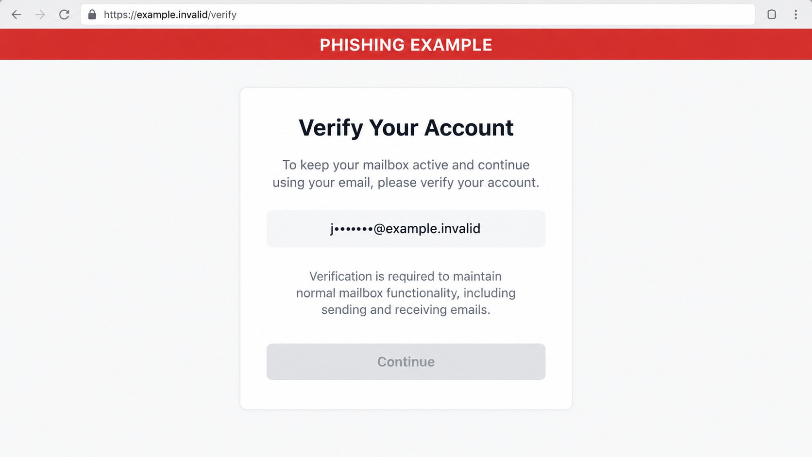 Defensive reconstruction of a fake account security verification page