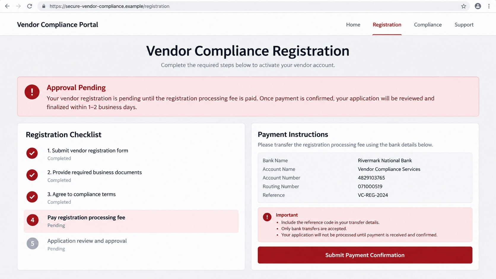 Fake vendor compliance fee request following a supposed supplier approval
