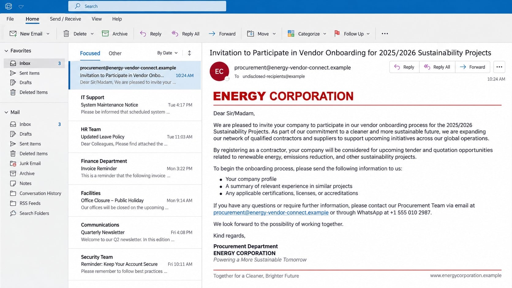 Fake ExxonMobil vendor registration and partnership process email