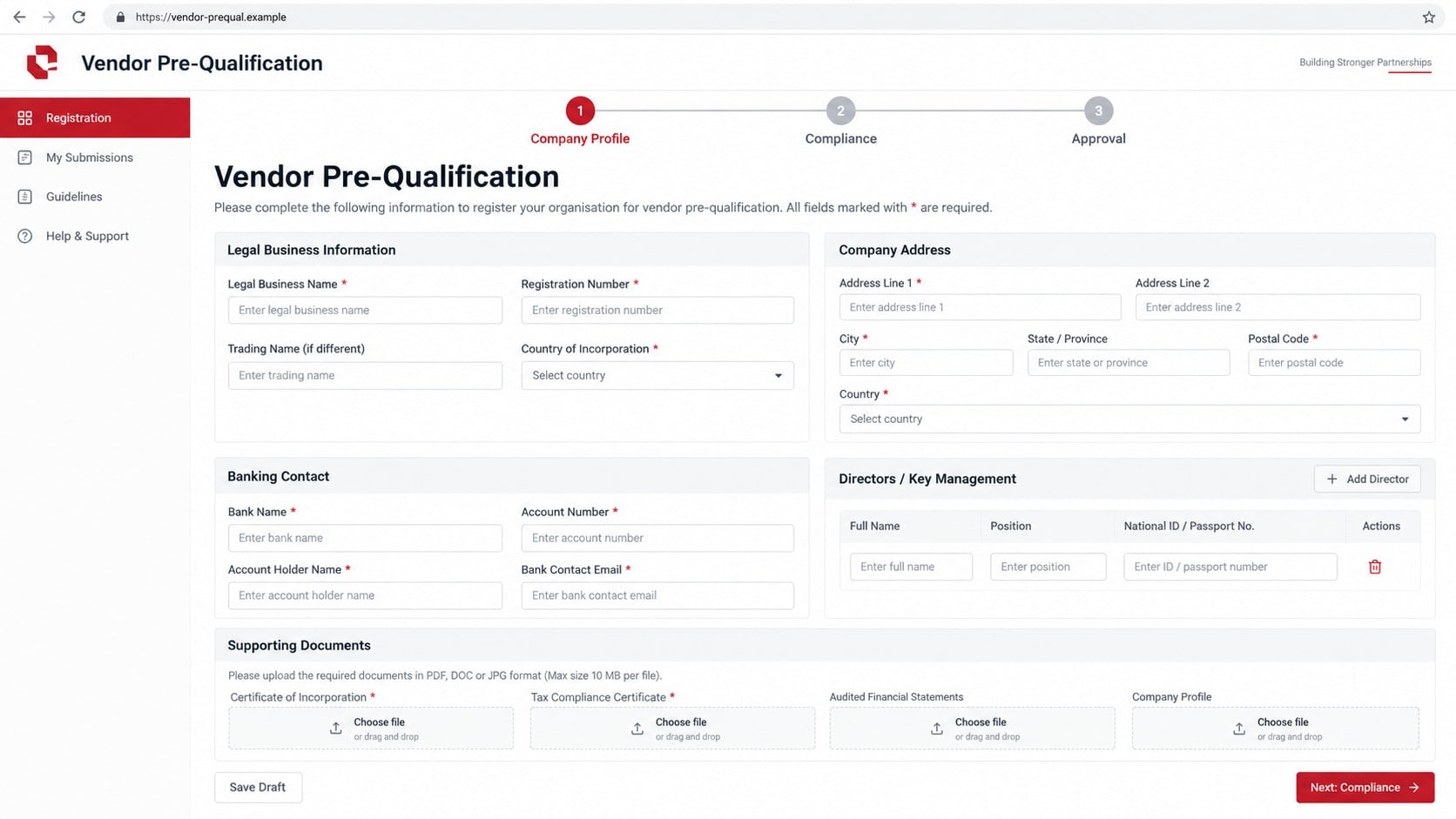 Counterfeit vendor prequalification portal requesting business documents