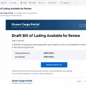Illustrative fake Bill of Lading review email