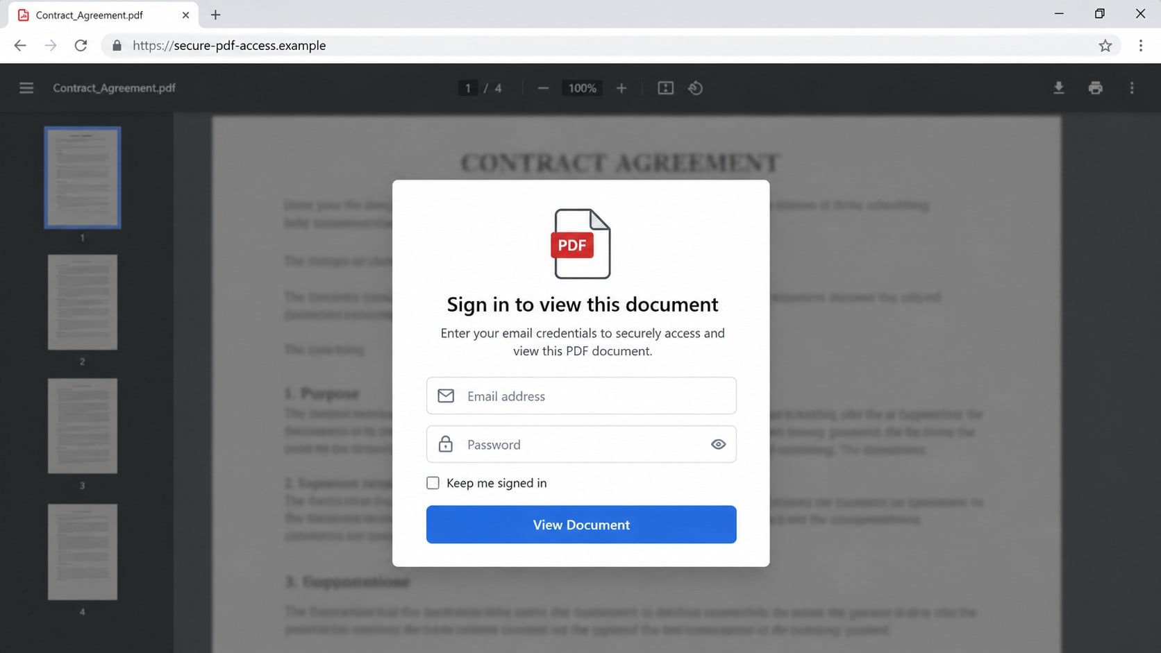 Counterfeit webmail password form used after a fake contract review page