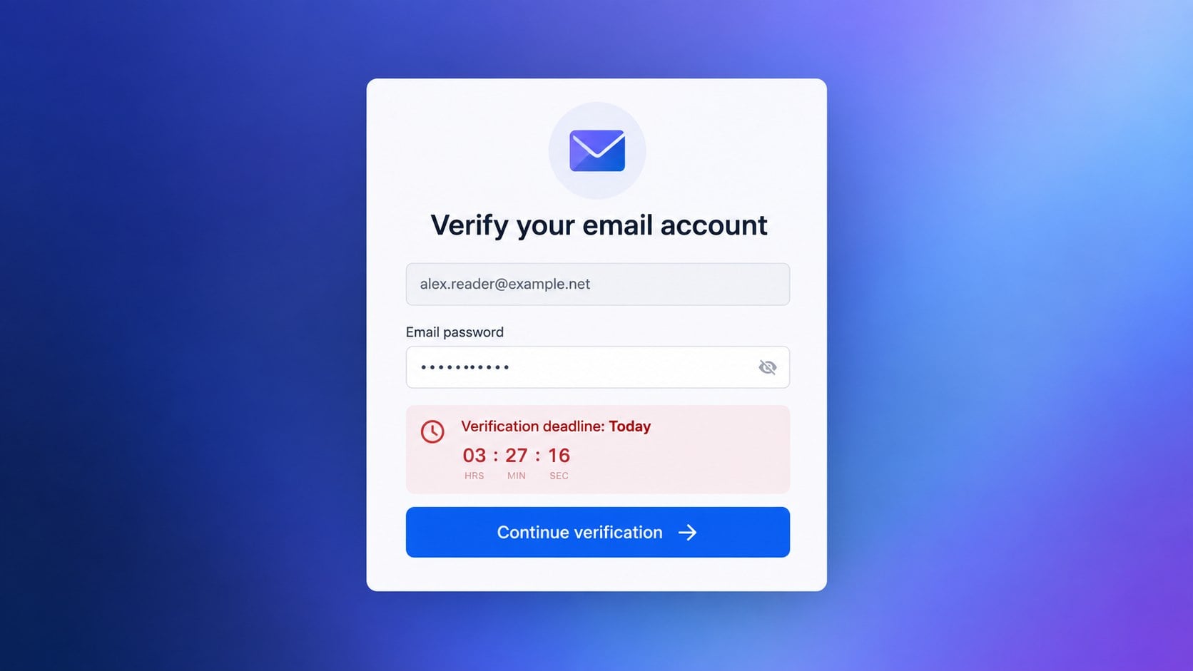 Fake email verification portal requesting a mailbox password before a deadline