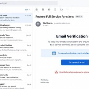 Email Verification Deadline phishing message from a fake Mail Admin service
