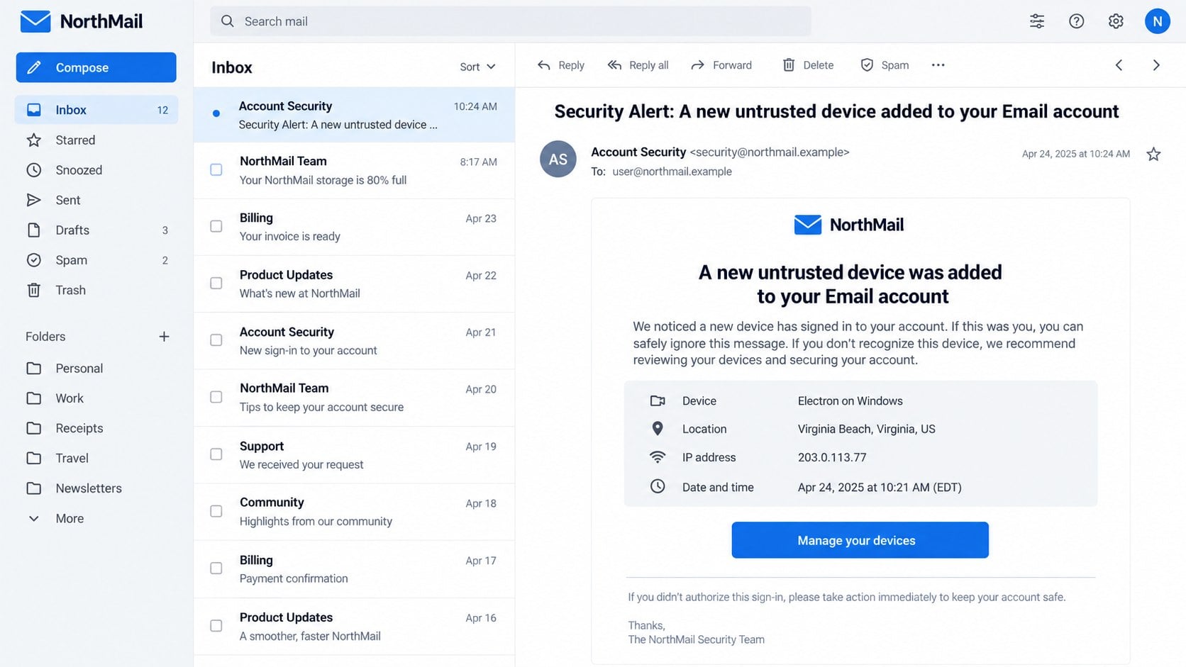 Untrusted Device Was Added account security phishing email