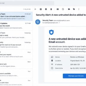 Illustrative untrusted-device email listing Electron on Windows and Virginia Beach