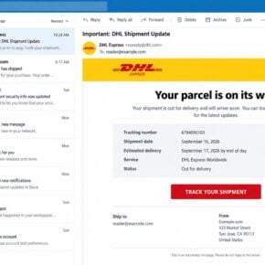 Illustrative DHL Express parcel is on its way email with shipment details