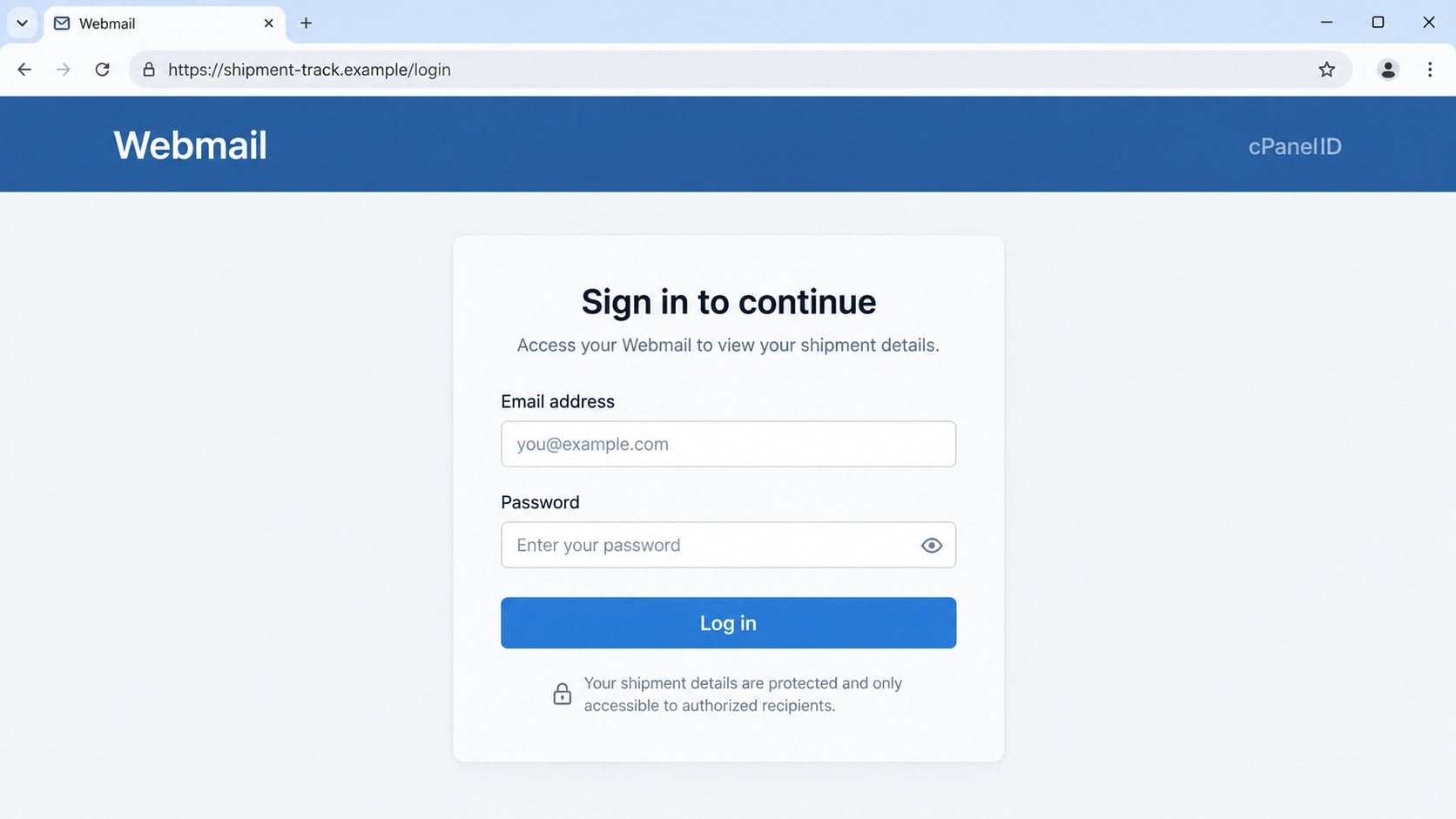 Illustrative generic Webmail login reached from a fake DHL tracking button