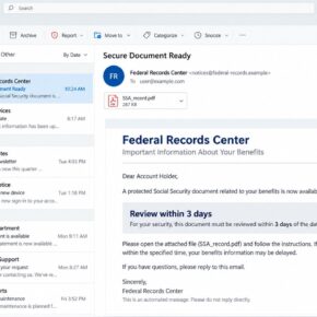 Illustrative Social Security document malware email