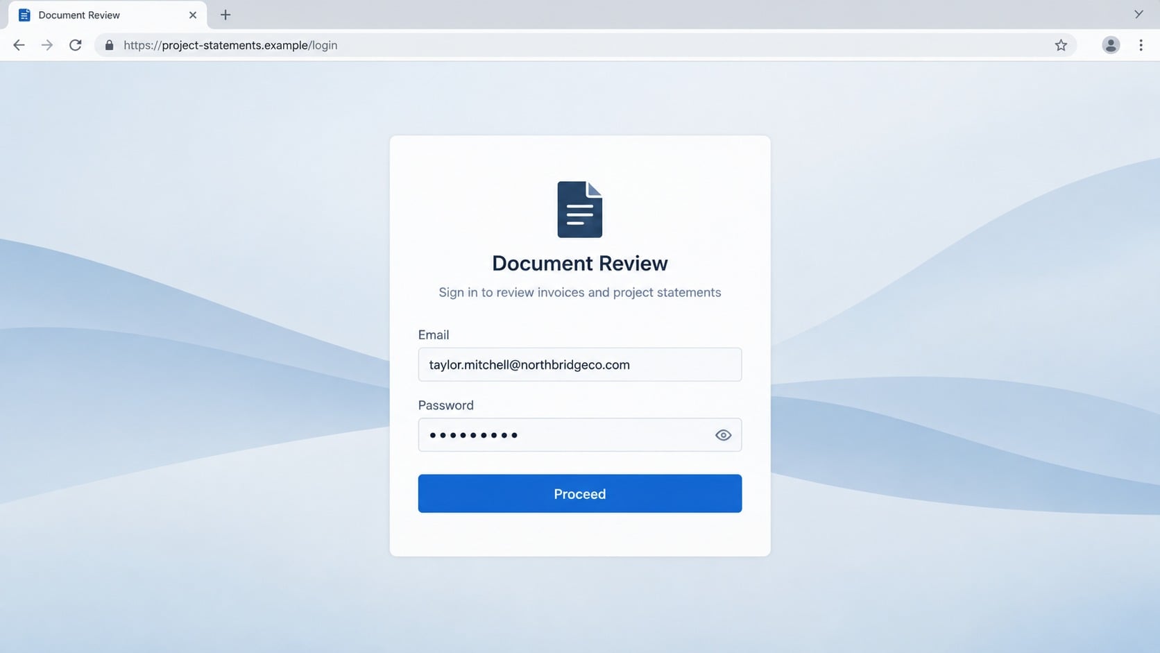 Fake mailbox login page for invoices and project statements