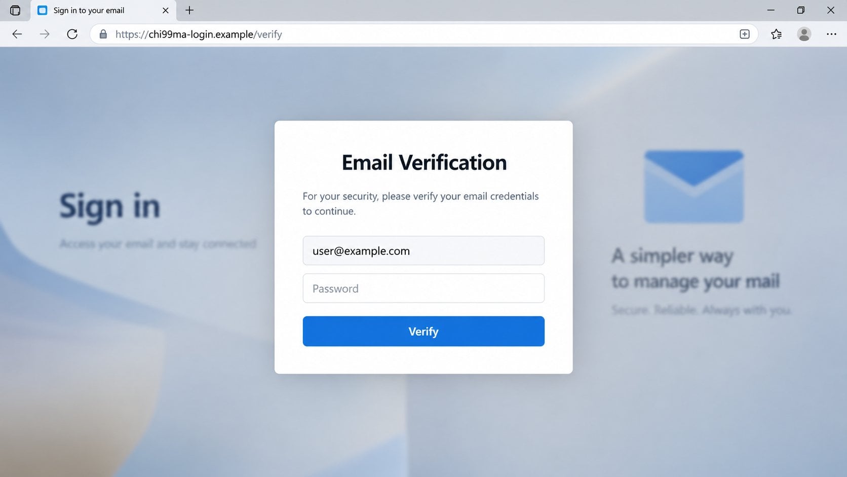 Illustrative fake Email Verification page promoted by a NetZero message