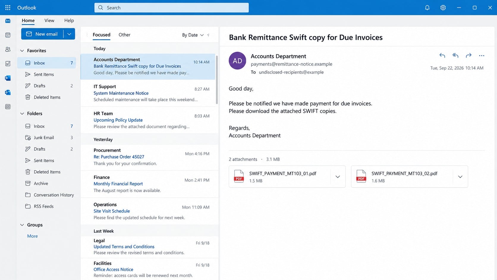 We Have Made Payment for Due Invoices phishing email with SWIFT PDF attachments