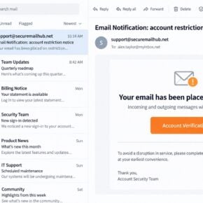 Restricted email account phishing notice claiming messages are on hold