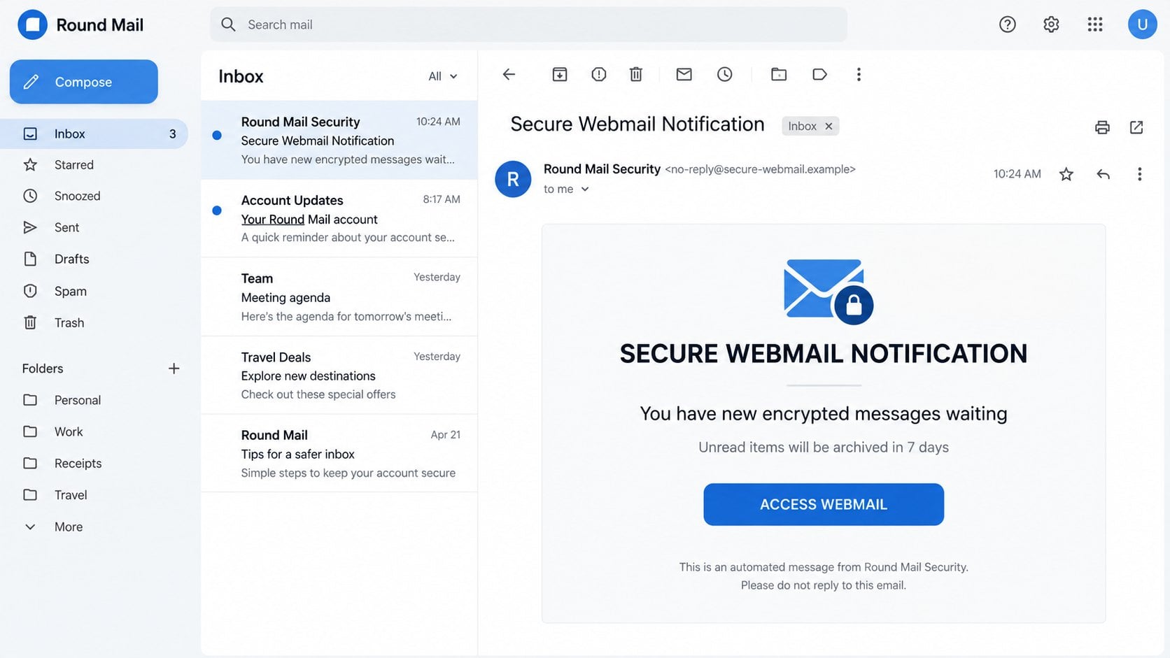 Illustrative encrypted webmail messages phishing notice
