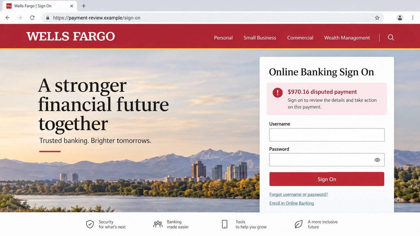 Illustrative fake Wells Fargo online banking sign-on page