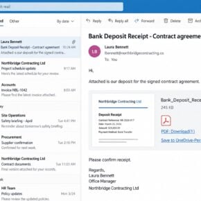 Contract deposit receipt phishing email with a fake PDF download link