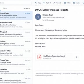 Illustrative staff salary payroll phishing email