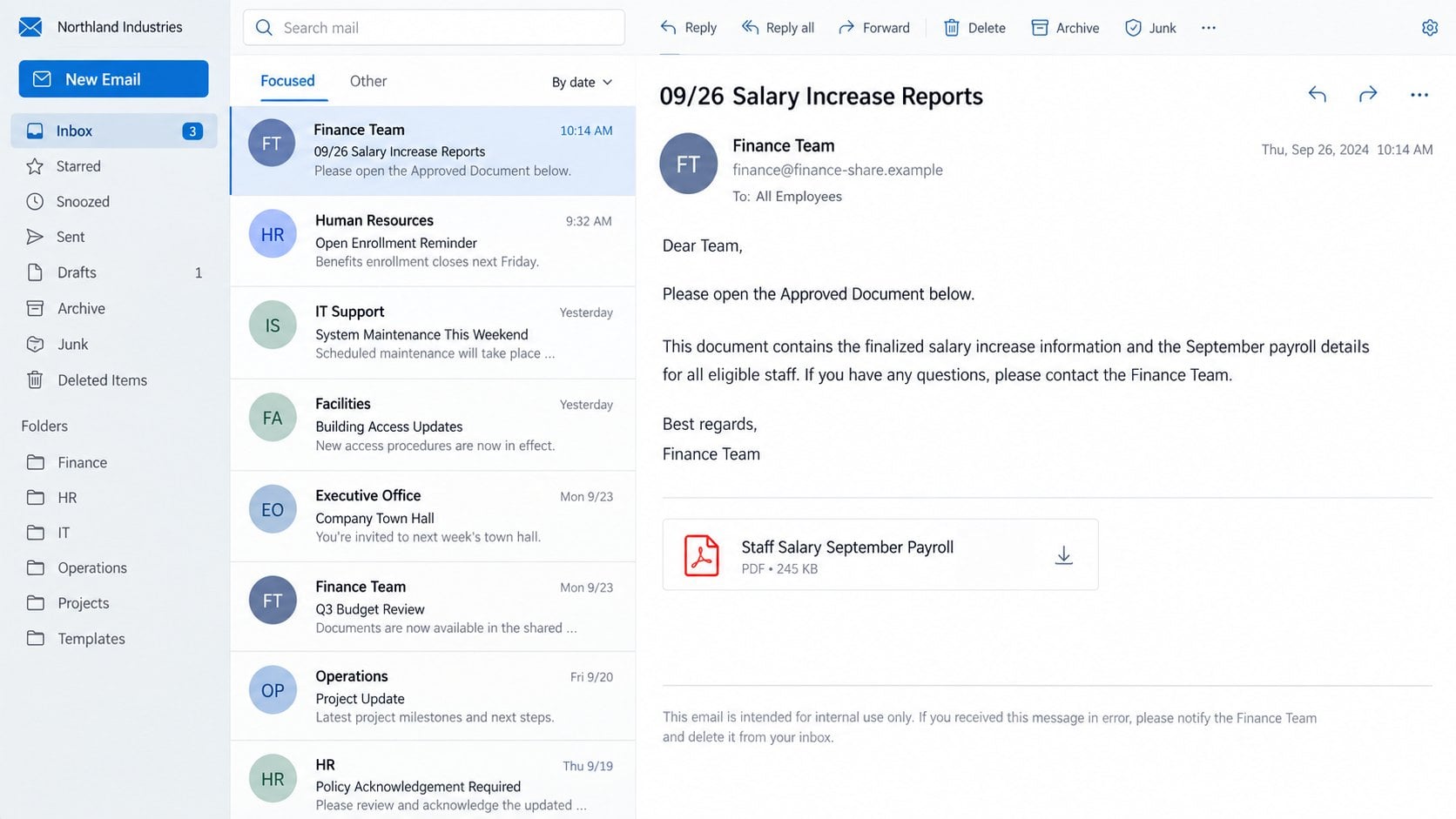 Illustrative staff salary payroll phishing email
