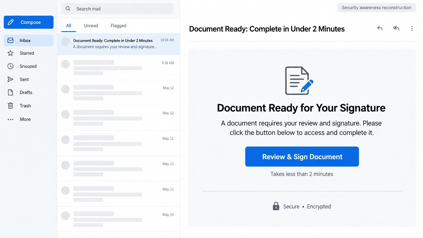 Document Ready for Your Signature phishing email displayed in an inbox