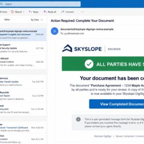 SkySlope DigiSign document completed phishing email with a view document button