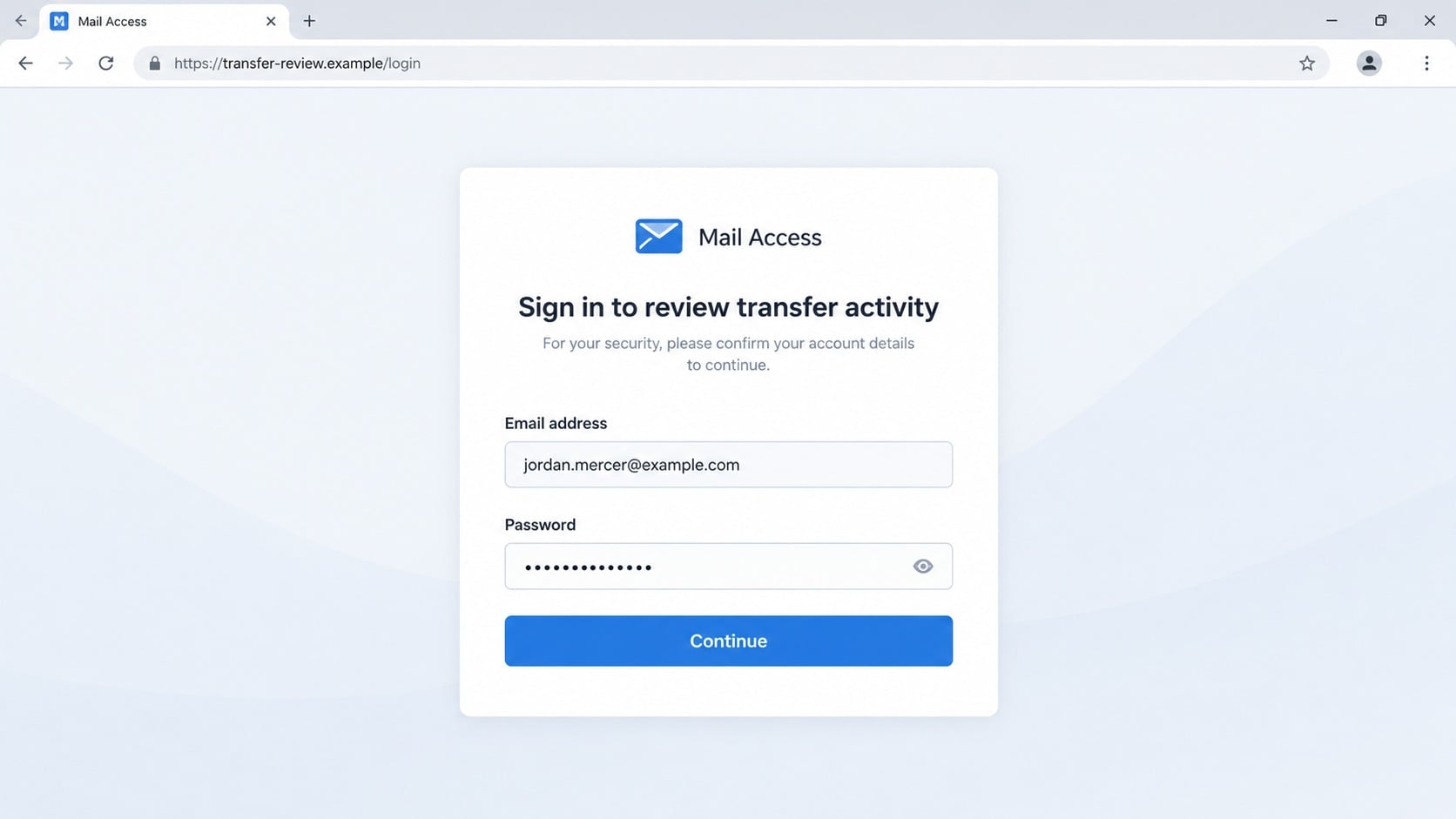 Adaptive fake email login page reached from a file transfer alert