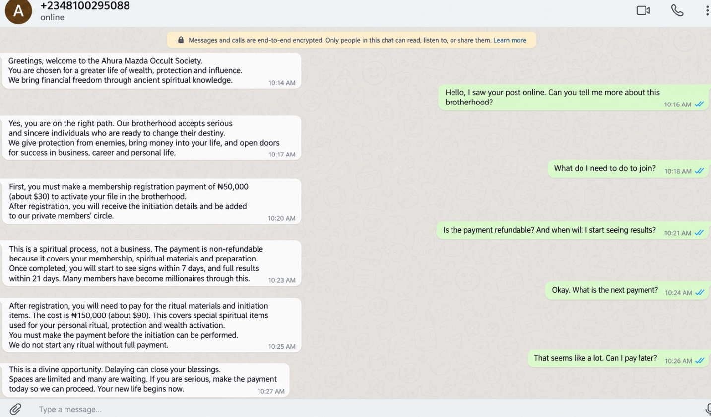 Ahura Mazda Occult Society Scam: How the “Money Ritual” Scam Works
