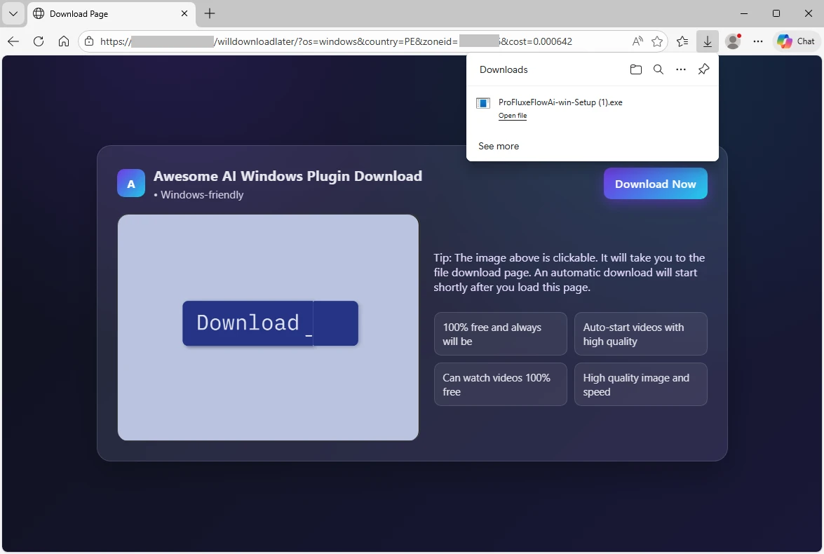 Awesome AI Windows Plugin Scam Installs Vidar 1 Authentic fake Awesome AI Windows Plugin download page and browser download shown in Microsoft research