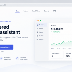 Fictional AI cryptocurrency trading assistant download page illustrating the lure