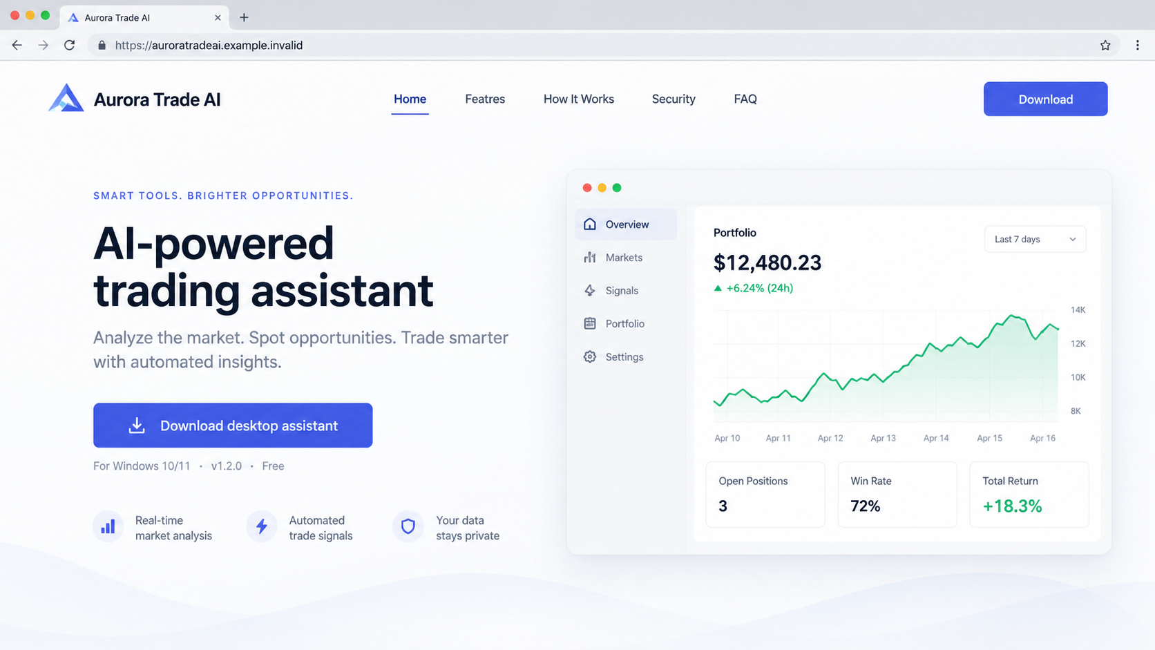 Fake AI Crypto Trading Assistant Exposed: Wallet Extension Theft Explained 1 Fictional AI cryptocurrency trading assistant download page illustrating the lure