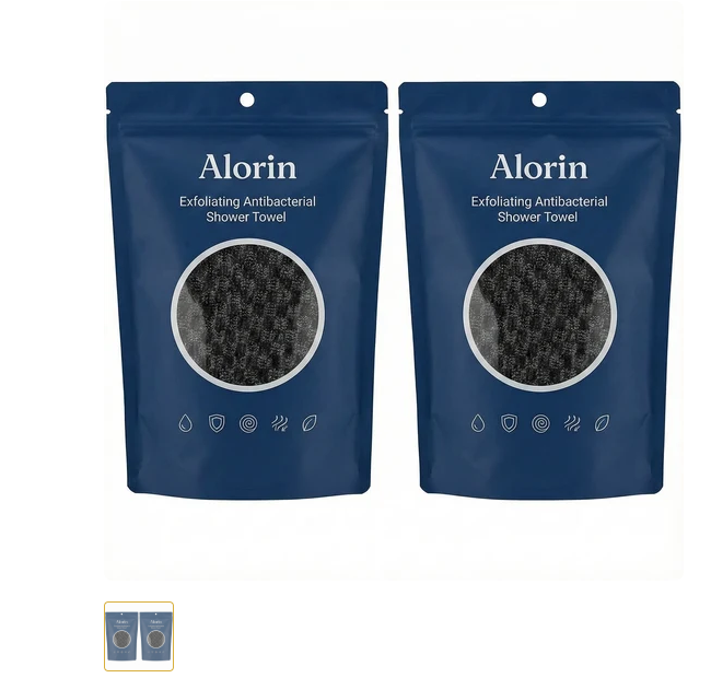 Alorin Shower Towel Reviews: Claims Investigated 1 Alorin exfoliating antibacterial shower towels shown in branded packaging