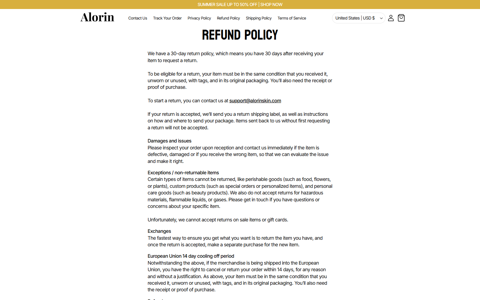 Alorin Shower Towel Reviews: Claims Investigated 3 Alorin refund policy requiring unused items and excluding sale or personal-care goods