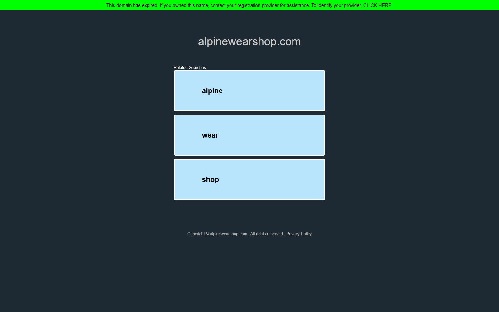 Expired alpinewearshop.com domain that previously sold VisionSync adaptive multifocal glasses