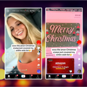 TikTok advertisements promoting a fake Amazon Christmas Survey gift card offer