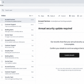 Illustrative phishing email claiming that an annual banking security update is incomplete