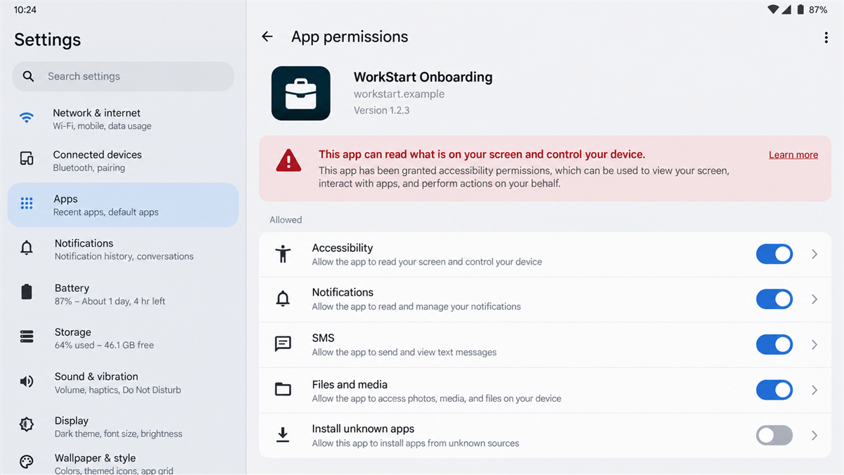 Fake Job Ads Make Applicants Install Account-Stealing Apps 3 Malicious recruitment application requesting accessibility and notification permissions
