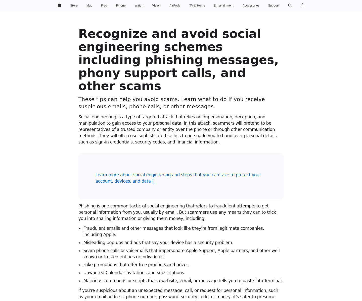 Official Apple guidance about recognizing phishing and social engineering messages