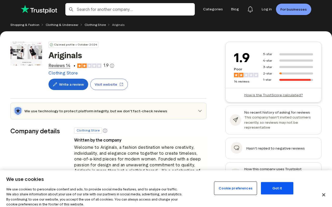 Ariginals Reviews: Luxury Watch Claims, Buyer Complaints and Site Errors 2 Independent review profile for Ariginals showing its rating summary
