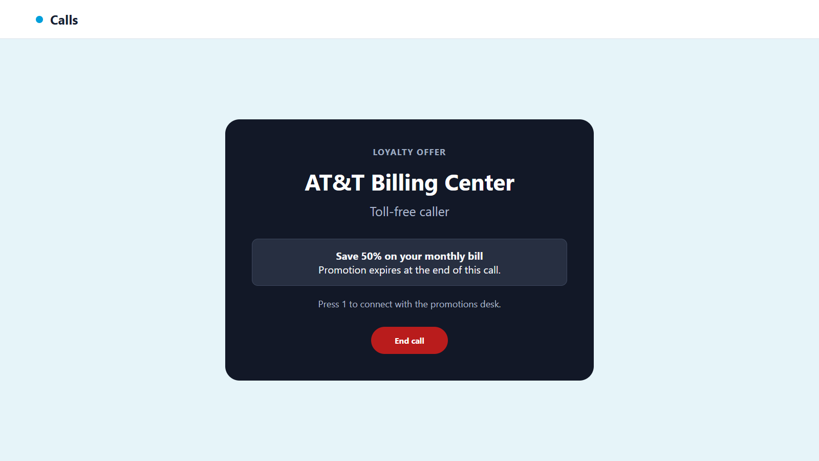 AT&T 50% Discount Scam: How Fake Savings Calls Steal Accounts and Money 1 Reconstructed AT&T 50% discount scam call offering a fake loyalty promotion