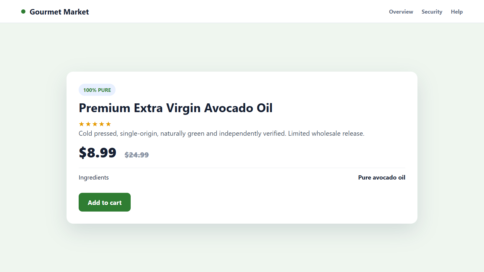 Reconstructed avocado oil scam product listing making unsupported purity claims