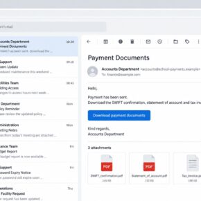 Illustrative Payment Documents email offering a transfer confirmation and tax invoice