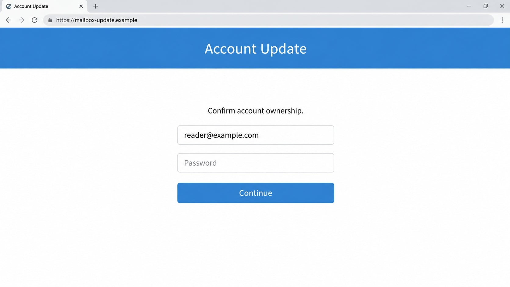 Illustrative account update form on an unrelated example domain