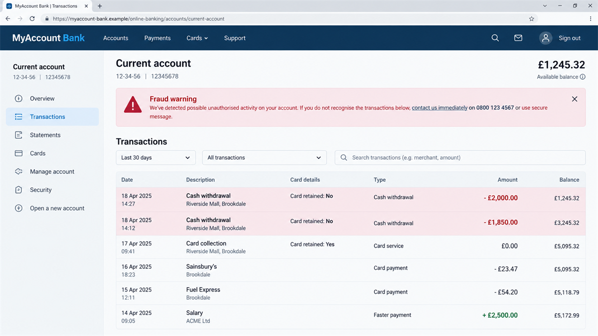 Bank Card Fingerprint Scam Sends a Courier to Your Door 3 Reconstruction of unauthorized cash withdrawals appearing after a bank card was collected