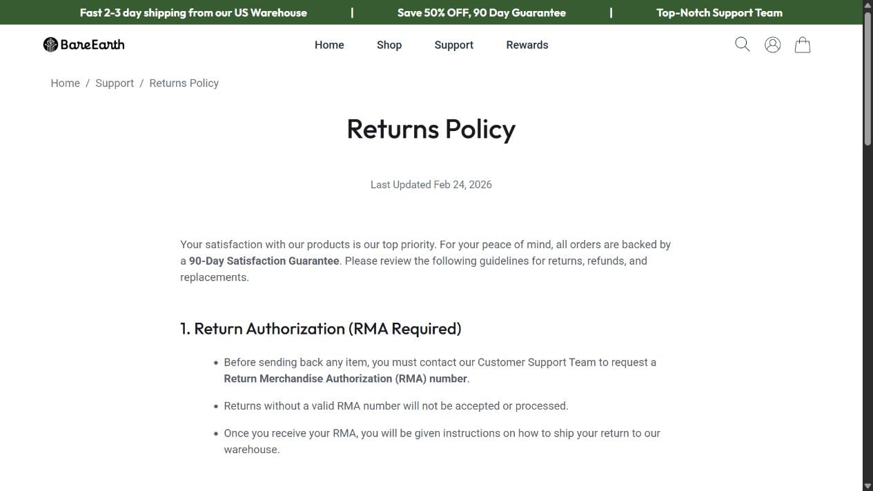 BareEarth Grounding Sheets Review: Health Claims and Return Risks Exposed 3 BareEarth return policy requiring an RMA and unused products in original packaging