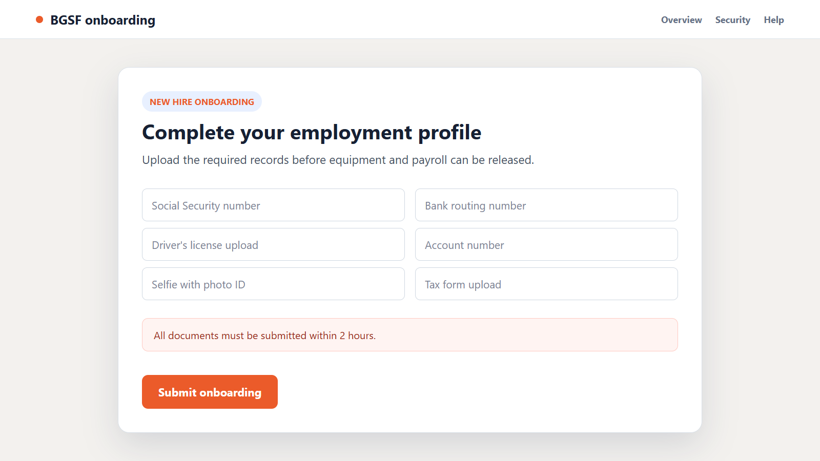 BGSF Talent Scam: How Fake Remote Job Offers Steal Your Identity and Money 2 Reconstructed fake BGSF onboarding portal requesting identity and banking documents